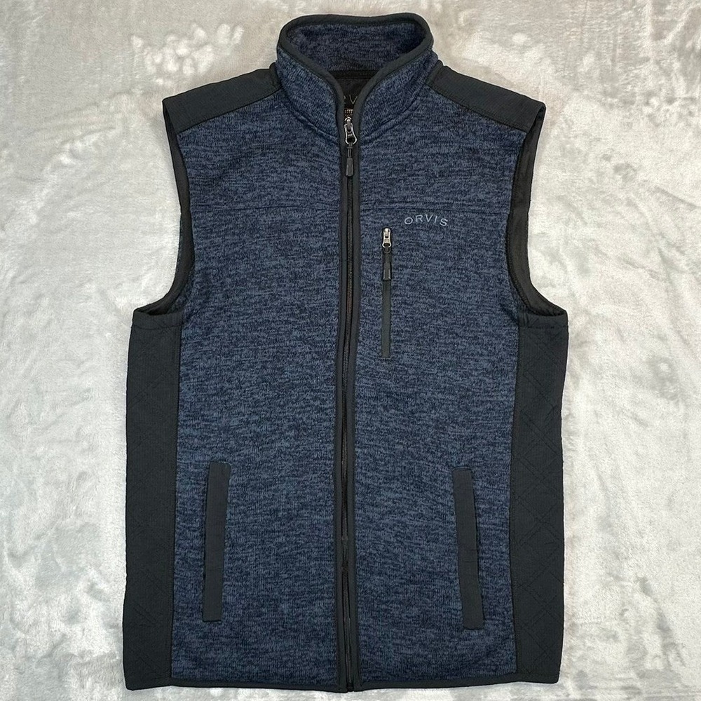 Orvis Vest Womens Small Blue Full Zip Fleece‎ Lined Quilted Mixed Media Sweater